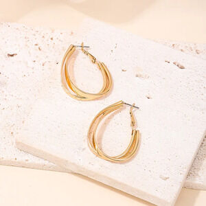 Elegant Gold tone Elongated Hoop Earrings